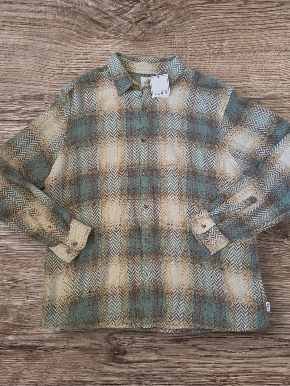 NWT Rowm Woven Herringbone Plaid Shirt Size Men's XL